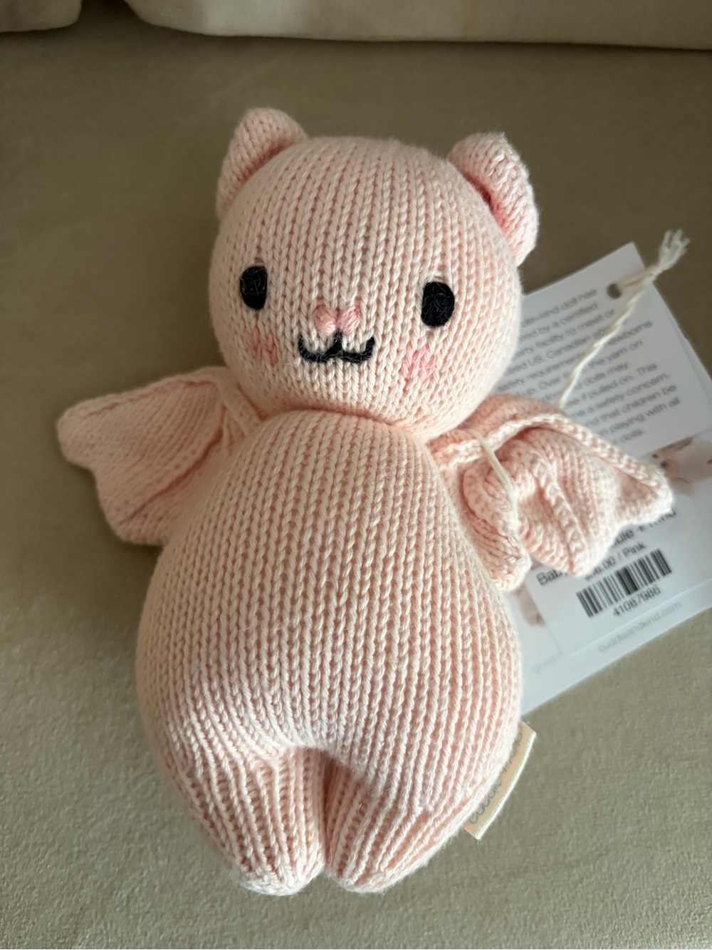 Hand-Knit Pink Bat cuddle and kind - Cute Soft Knit Toy